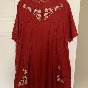 Free People Red Floral Embroidered Midi Dress